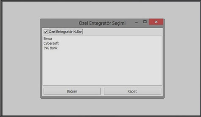 Nebim V3 özel entegratör seçim ekranı